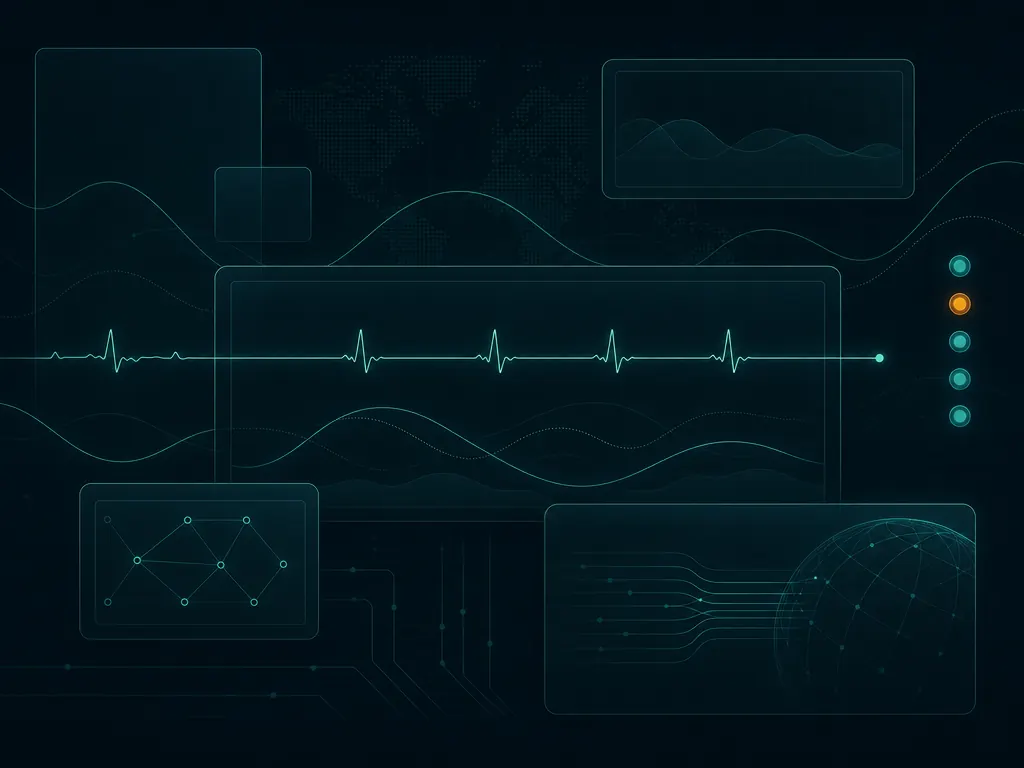 Abstract illustration of monitoring graphs and status lights