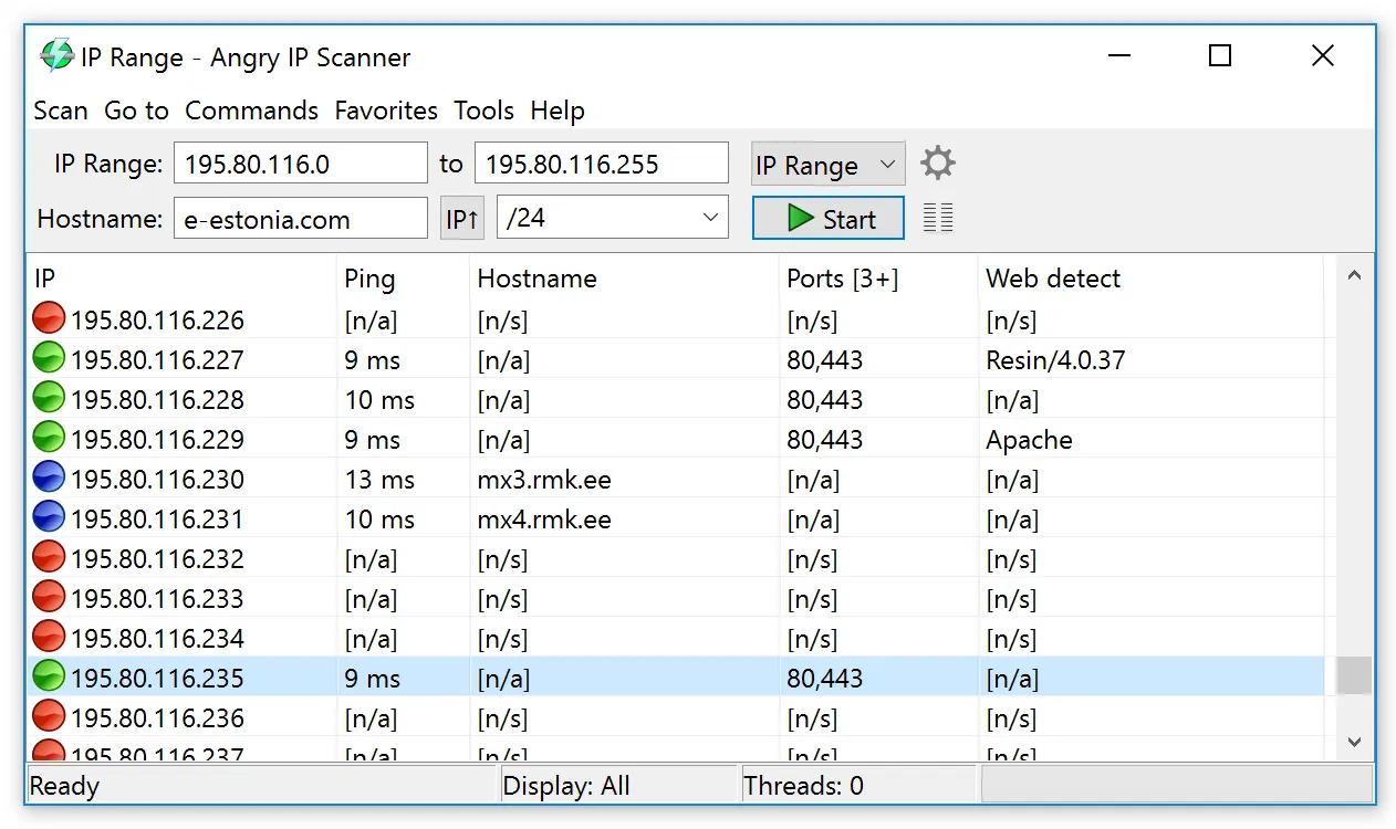 Angry IP Scanner application window